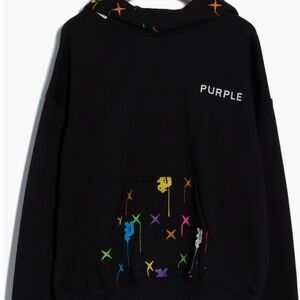 Purple Logo Black Hoodie with Multicolor Accents